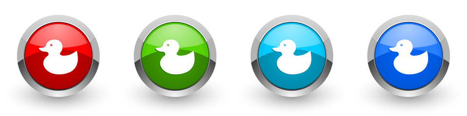 Aufkleber - Duck toy, bird silver metallic glossy icons, red, set of modern design buttons for web, internet and mobile applications in four colors options isolated on white background