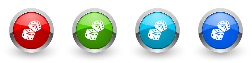 Poster - Dice, casino silver metallic glossy icons, red, set of modern design buttons for web, internet and mobile applications in four colors options isolated on white background