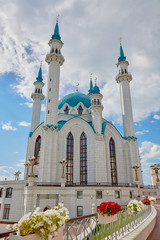 Wall Mural - Kul Sharif mosque in Kazan Kremlin. Beautiful white mosque with blue domes. Historical, cultural, religious and tourist attraction of Russia.