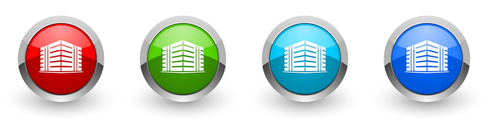 Poster - Office building silver metallic glossy icons, red, set of modern design buttons for web, internet and mobile applications in four colors options isolated on white background