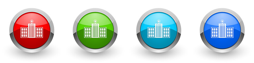 Poster - Hospital building silver metallic glossy icons, red, set of modern design buttons for web, internet and mobile applications in four colors options isolated on white background