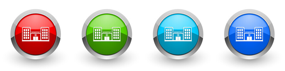 Poster - Hospital building silver metallic glossy icons, red, set of modern design buttons for web, internet and mobile applications in four colors options isolated on white background