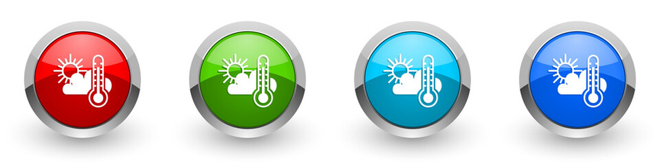 Poster - Weather forecast silver metallic glossy icons, red, set of modern design buttons for web, internet and mobile applications in four colors options isolated on white background