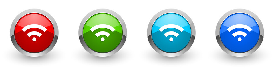 Fototapete - Wireless silver metallic glossy icons, red, set of modern design buttons for web, internet and mobile applications in four colors options isolated on white background