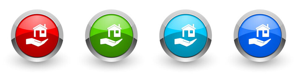 Poster - House care silver metallic glossy icons, red, set of modern design buttons for web, internet and mobile applications in four colors options isolated on white background