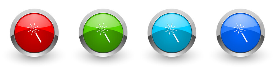 Aufkleber - Magic wand silver metallic glossy icons, red, set of modern design buttons for web, internet and mobile applications in four colors options isolated on white background