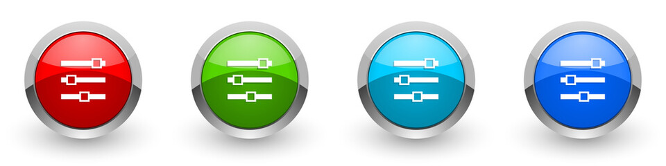 Aufkleber - Slider silver metallic glossy icons, red, set of modern design buttons for web, internet and mobile applications in four colors options isolated on white background