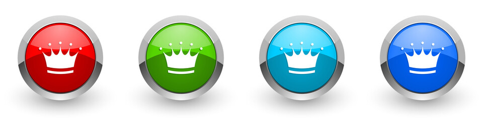 Fototapete - Crown silver metallic glossy icons, red, set of modern design buttons for web, internet and mobile applications in four colors options isolated on white background