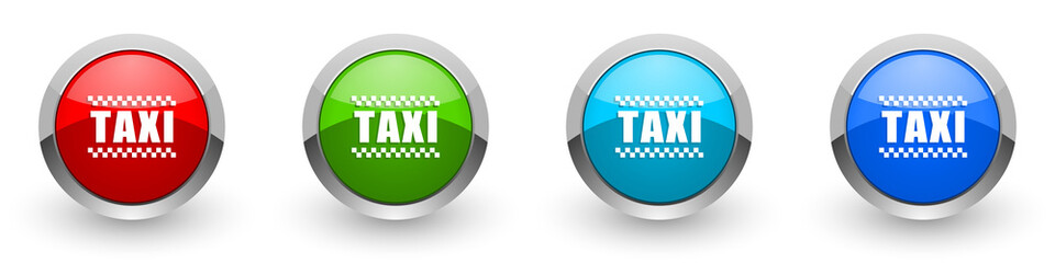 Poster - Taxi silver metallic glossy icons, red, set of modern design buttons for web, internet and mobile applications in four colors options isolated on white background