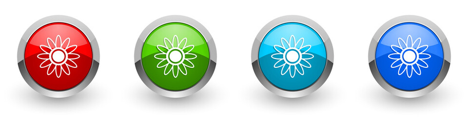 Aufkleber - Flower silver metallic glossy icons, red, set of modern design buttons for web, internet and mobile applications in four colors options isolated on white background