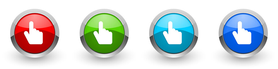 Leinwandbilder - Cursor hand silver metallic glossy icons, red, set of modern design buttons for web, internet and mobile applications in four colors options isolated on white background