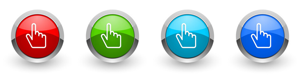 Leinwandbilder - Cursor hand silver metallic glossy icons, red, set of modern design buttons for web, internet and mobile applications in four colors options isolated on white background
