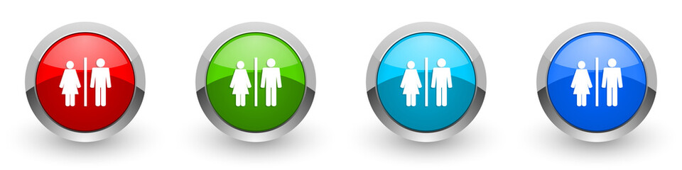 Poster - man and woman silver metallic glossy icons, red, set of modern design buttons for web, internet and 