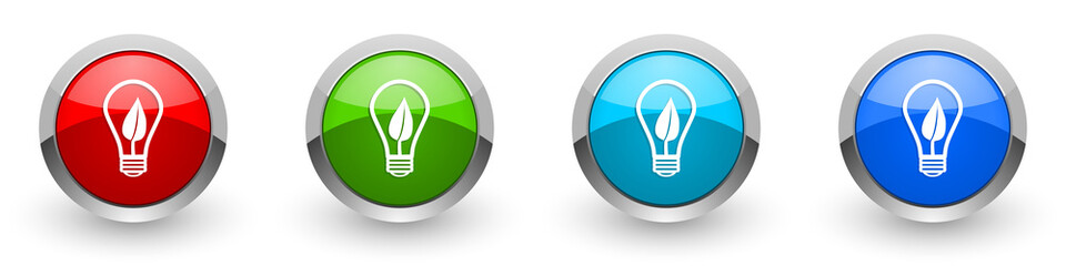 Leinwandbilder - Eco energy silver metallic glossy icons, red, set of modern design buttons for web, internet and mobile applications in four colors options isolated on white background