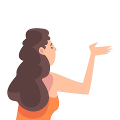 Poster - Young Brunette Woman Gesturing, View From Behind Vector Illustration