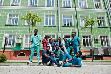 Wall Mural - Group of african medical students posed outdoor.