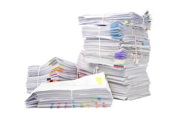 Stack of business papers isolated on white background