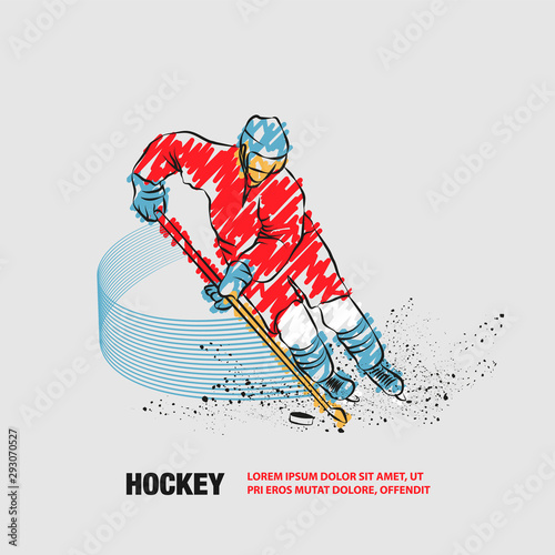 Dekoracja na wymiar  hokeista-w-dynamicznym-szybowaniu-po-lodzie-z-kijem-hokejowym-i-krazkiem-wektor-zarys-hokeja