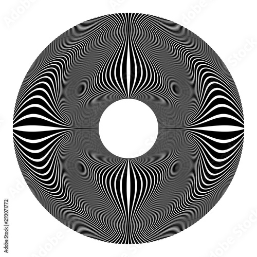 Circle design element. Geometric op art pattern. Wavy lines texture.
