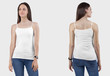 Front back view of female model wearing white camisole plain shirt