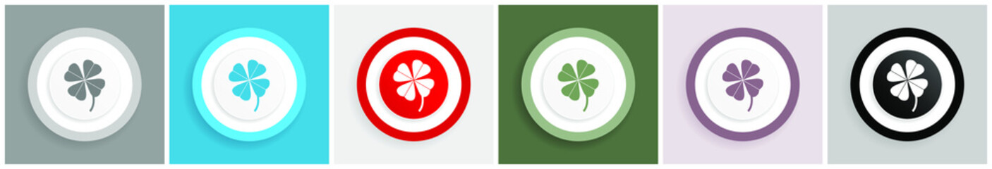 Aufkleber - Four-leaf clover icon set, colorful flat design vector illustrations in 6 options for web design and mobile applications