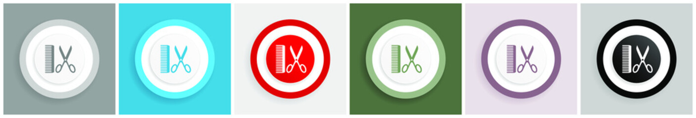 Aufkleber - Barber icon set, colorful flat design vector illustrations in 6 options for web design and mobile applications