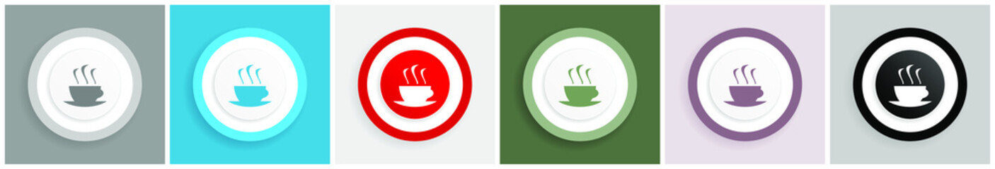 Aufkleber - Coffee icon set, colorful flat design vector illustrations in 6 options for web design and mobile applications