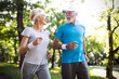canvas print picture - Happy mature people couple exercising for healthy life
