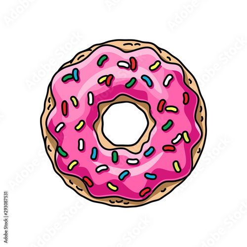 Cuadros en Lienzo cartoon donut with pink glaze. vector illustration