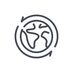 Poster - Earth rotation line icon. Planet with rotation arrows vector outline sign.