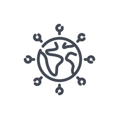 Poster - Planet with satellites around line icon. Earth with sputniks vector outline sign.