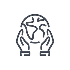 Poster - Hands holding earth line icon. Save earth vector outline sign.