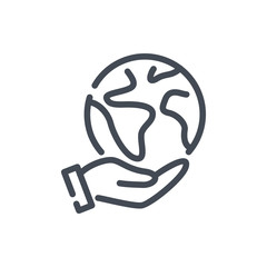 Poster - Save earth line icon. Globe in hand vector outline sign.