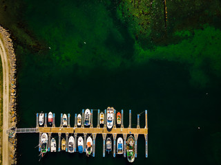 Sticker - Top view. Boats in port marina