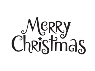 Sticker - MERRY CHRISTMAS black vector hand lettering banner with star