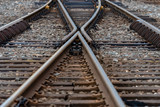 Fototapeta  - Multiple railway track switches , symbolic photo for decision, separation and leadership qualities. - Image