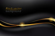 Abstract designed dark backdrop. Soft vector background. Vector template for graphic and web designs. Gold ribbons on the black background