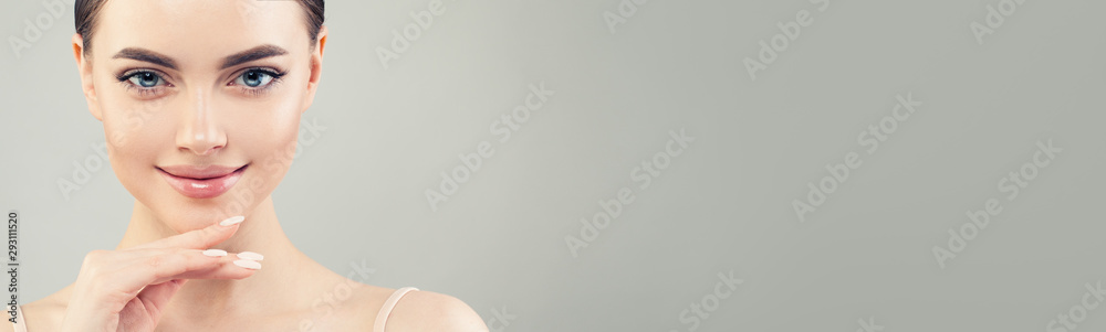 Perfect woman with healthy skin close up portrait. Natural beauty - obrazy, fototapety, plakaty 
