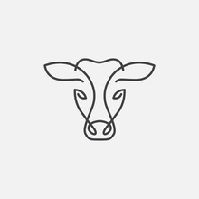 Cow Head Linear Logo Design Vector, Cow Linear Emblem, Cow Head Illustration, Farming Logo