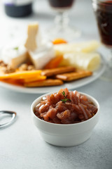 Poster - Homemade onion jam served with cheese and nuts