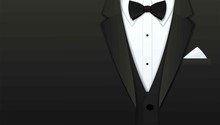 Close Up Of Classic Formal Male Tuxedo And Bow Tie With Copy Space, Paper Art Cut And Craft Style Background