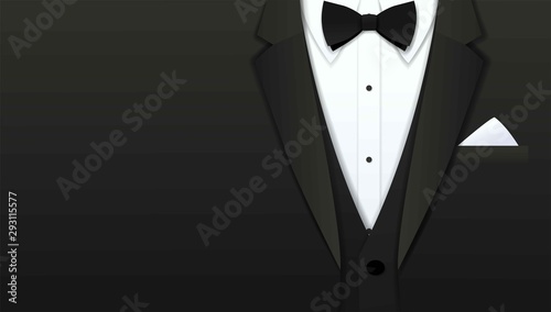 Fotografía Close up of classic formal male tuxedo and bow tie with copy space, Paper art cu