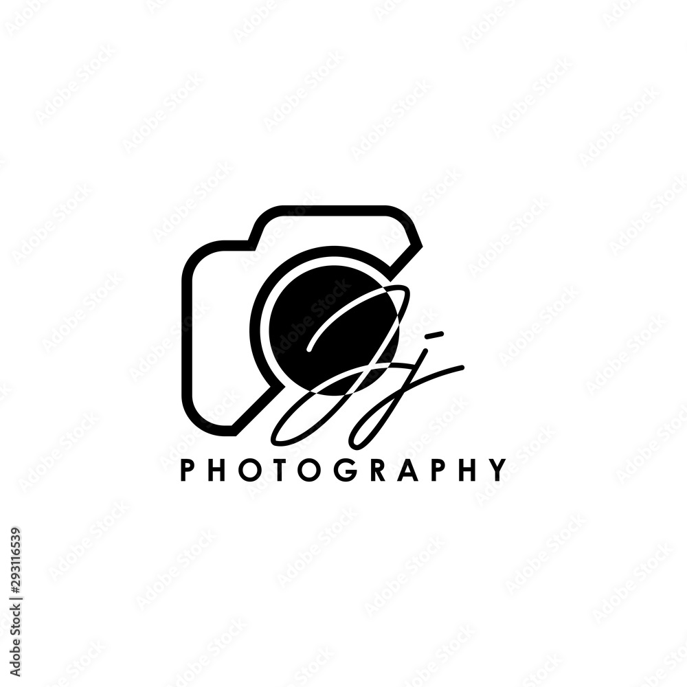 Initial Letter JJ with camera. Logo photography simple luxury vector. - obrazy, fototapety, plakaty 