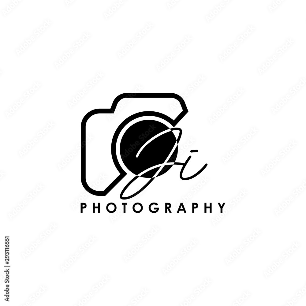 Initial Letter JI with camera. Logo photography simple luxury vector. - obrazy, fototapety, plakaty 