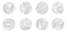 Set Rings Of Topographic Line Map, Circular Geographic Grid Map