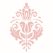 Oriental Vector Pink Pattern With Arabesques And Floral Elements. Traditional Classic Ornament. Vintage Pink Pattern With Arabesques