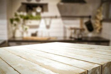 Wall Mural - white wooden table and kitchen furniture