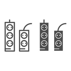 Poster - Sockets and tees line and glyph icon. Socket extension vector illustration isolated on white. Electricity connector outline style design, designed for web and app. Eps 10.
