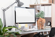 © NaMong Productions - Workplace mockup concept. office decor desktop computer with  equipment. creative workspace.