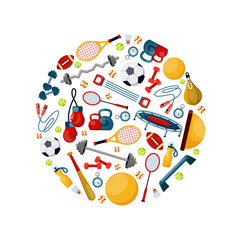 Wall Mural - Sport equipment in circle shape flat vector illustration